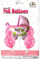 Ante Europe kft Fólia léggömb babakocsi és 4db rózsaszín gumi lufi (1685248201687)