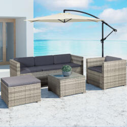 Juskys Punta Cana L kerti rattan bútor szett - szürke/antracit párnák (200169)
