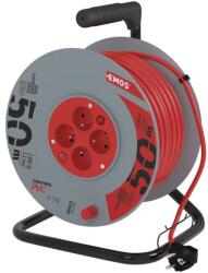 EMOS Cablu prelungitor pe tambur 50 m / 4 prize / cu întrerupător / roșu / PVC / 230V / 1, 5 mm2