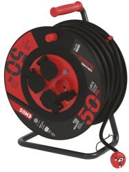 EMOS Cablu prelungitor exterior pe tambur 50 m / 4 prize / negru / cauciuc-neopren / 230V / 2, 5 mm2