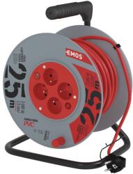 EMOS Cablu prelungitor pe tambur 25 m / 4 prize / cu întrerupător / roșu / PVC / 230V / 1, 5 mm2