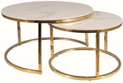 Signal Portafino Luxus Kerámia Dohányzóasztal Szett Fehér Márvány Arany Vázzal (PORTAFINOABZL)