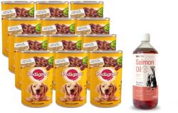 PEDIGREE PEDIGREE Adult konzerv 12x1200g - nedves teljes értékű eledel felnőtt kutyáknak, zselés csirkével + LAB V lazacolaj kutyáknak és macskáknak 1000ml