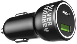 Silver Monkey SMA078 autós töltő 1xUSB-C 1xUSB-A 45W PD QC - fekete - dellaprint