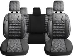 Panda Set Huse Scaune Auto pentru Alfa Romeo 145 - Panda Kas, material textil cu piele sintetica premium, cu fermoare pentru bancheta rabatabila, gri cu negru, 11 piese