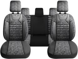 Panda Set Huse Scaune Auto pentru Chevrolet Kalos - Panda Kas, material textil cu piele ecologica, cu fermoare pentru bancheta rabatabila, gri cu negru, 11 piese