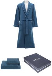 Soft Cotton LORD férfi fürdőköpeny + törölköző + fürdőlepedő + box Kék / Blue XL
