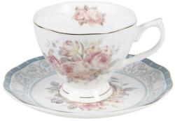 Clayre & Eef Porcelán csésze szett - 220ml - kék-rózsaszín rózsás