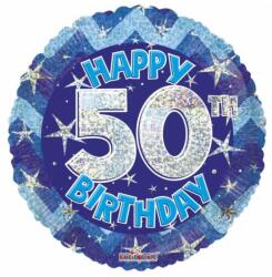 Fólia lufi hologramos Happy Birthday 50. évszám kék 45 cm 113052