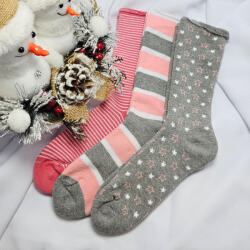  Női VASTAG gumi nélküli zokni 3 pár/cs csíkos-csillagos 79157