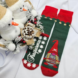  Karácsonyi-mikulásos VASTAG zokni CSÚSZÁSGÁTLÓS manó mintás 79256