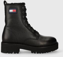 Tommy Jeans bőr bakancs TJW URBAN BOOT TUMBLED LTR WL fekete, női, téliesített, lapos talpú, EN0EN02317 - fekete Női 41