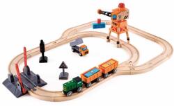 Hape Jucarie din lemn Hape - Set tren de marfa cu macara 34 piese (E3732A) Trenulet
