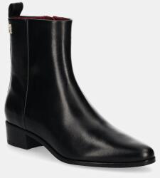 Tommy Hilfiger bőr csizma LOW COWBOY FLAT LEATHER fekete, női, lapos talpú, FW0FW08103 - fekete Női 36