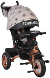 NOVOKIDS Tricicleta cu copertina Novokids Tornado , Cu melodii si lumini, Roti gomflabile din cauciuc, Pozitie somn, Scaun reversibil cu invartire 360 grade , Cadru metalic, Dimensiuni 110X60X90 cm, Crem (NKTO