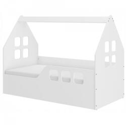 NOVOKIDS Pat tip casuta pentru copii NOVOKIDS Magic Little House, 140x70 CM, Set cu Saltea din Spuma MATSEN® 10 CM Inclusa, Pal 18 mm, Margini anti-lovire, Protectie Laterala cu montare universala, Alb (NKLTLB