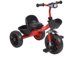 NOVOKIDS Tricicleta cu pedale NOVOKIDS Hawk Trike , Cu melodii si lumini, Doua cosulete pentru jucarii, Max 25 kg, Roti din cauciuc EVA, Cadru metalic, Far luminos, Rosu (NKHWKTRIKERED)