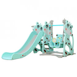 NOVOKIDS Tobogan 3 in 1 Pentru Copii NOVOKIDS Giraffe Playground, Cu Leagan, Pentru Interior si Exterior, 187 centimetri panta alunecare, Max 25 Kg, Cos de baschet inclus , Albastru (NKGIRAFPLAYBLUE)