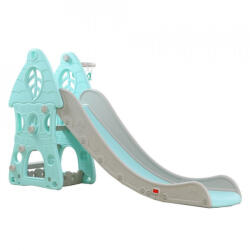 NOVOKIDS Tobogan Pentru Copii NOVOKIDS Jumbo Castle , Pentru Interior si Exterior, 185 centimetri panta alunecare, Maxim 50 Kg, Cos de baschet inclus , Castel , Albastru (NKJMBCASTLESLIDE)