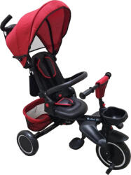Baby Care Tricicleta pliabila cu copertina Baby Care Folding Trike, Roti din spuma cauciucata EVA, Pedale si maner pentru parinti, Scaun reversibil cu rotire 360 grade , Cadru metalic, Dimensiuni 105X53X100 cm,