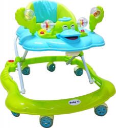 NOVOKIDS Premergator reglabil in 3 trepte NOVOKIDS Baby C, cu melodii, roti silentioase din silicon, Ratusca, Pliabil, Verde Turquoise (NKBBCTORQ)