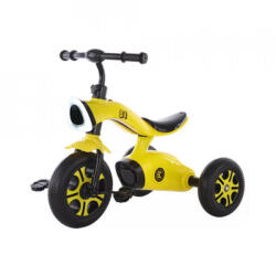 NOVOKIDS Tricicleta cu pedale NOVOKIDS Space Trike, Cu melodii si lumini, Max 30 kg, Roti din spuma cauciucata EVA, Cadru metalic, Model motocicleta, Galben (NKSPCETRIKEYLW)