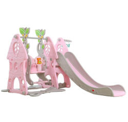 NOVOKIDS Tobogan 3 in 1 Pentru Copii NOVOKIDS Wonder Slide , cu Leagan, Pentru Interior si Exterior, 187 centimetri panta alunecare, Maxim 25 Kg, Cos de baschet inclus , Roz (NKWNDRSLIDEPINK)