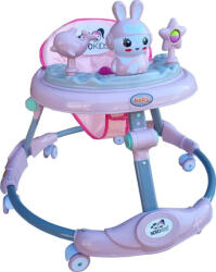 NOVOKIDS Premergator reglabil in 6 trepte de inaltime NOVOKIDS Happy Bunny, Cu melodii si lumini, Pliabil, Max 20 kg, Roti silentioase, Model Iepuras, Roz (NKHPYBUNNYWLKPINK)