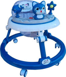 NOVOKIDS Premergator reglabil in 6 trepte de inaltime NOVOKIDS Happy Kitty, Cu melodii, Pliabil, Max 20 kg, Roti silentioase, Model Pisicuta, Albastru (NKHPYKTYWLKBLUE)