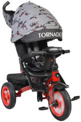 NOVOKIDS Tricicleta cu copertina Novokids Tornado , Cu melodii si lumini, Roti gonflabile din cauciuc, Pozitie somn, Scaun reversibil cu rotire 360 grade , Cadru metalic, Dimensiuni 110X60X90 cm, Rosu (NKTRNDR