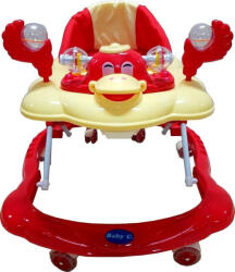 NOVOKIDS Premergator reglabil in 3 trepte NOVOKIDS Baby C, cu melodii, roti silentioase din silicon, Ratusca, Pliabil, Rosu (NKBBCRED)