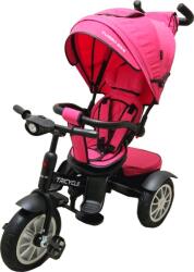 Baby Care Tricicleta cu copertina Baby Care Turbo Bike, Cu far luminos, Roti din cauciuc, Pozitie somn, Pedale si maner pentru parinti, Scaun reversibil cu rotatie 360 grade , Cadru metalic, Dimensiuni 110X60X9