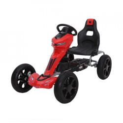 NOVOKIDS Kart cu pedale pentru copii NOVOKIDS® Hot Racer PRO, 5-12 ani , Maxim 50 kg, 123 cm lungime, Carena, Structura metalica, Frana de mana, Functie FreeWheel, Scaun Ajustabil, Mers cu spatele, Rosu (NKHOT