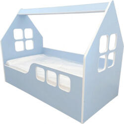 NOVOKIDS Pat tip casuta pentru copii NOVOKIDS Magic Blue House, 160x80 CM, Pal 18 mm, Margini anti-lovire, Protectie Laterala cu montare universala, Albastru (NKLTLBLUHOUSE160X80)