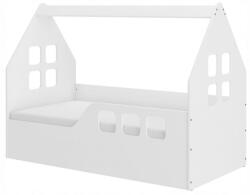 NOVOKIDS Pat tip casuta pentru copii NOVOKIDS MAGIC LITTLE HOUSE, 160x80 CM, Set cu Saltea din Spuma MATSEN® 10 CM Inclusa, Somiera Sistem FLEX, Protectie Laterala Dreapta, Coborare Prin Stanga (NVKDMGH160x80R