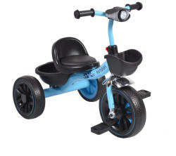 NOVOKIDS Tricicleta cu pedale NOVOKIDS Hawk Trike , Cu melodii si lumini, Doua cosulete pentru jucarii, Max 25 kg, Roti din cauciuc EVA, Cadru metalic, Far luminos, Albastru (NKHWKTRIKEBLUE)