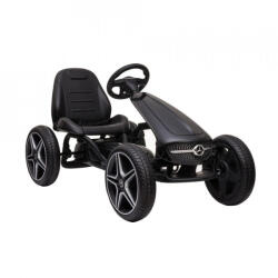 NOVOKIDS Kart cu pedale pentru copii NOVOKIDS® Mercedes Benz Kart PRO, Cu claxon si melodii, Carena, Structura metalica, Frana de mana, Functie FreeWheel, Scaun Ajustabil, Mers cu spatele, Negru (NKMCDKARTBLAC