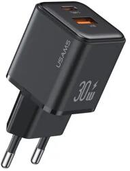 USAMS Бързо зарядно устройство Usams PD30W+QC3.0 A+C Dual-port, черен (CC189TC01)