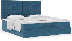 vidaXL Ottomán ágykeret matracokkal sötétkék 160x200cm bársony (3313557) - vidaxl