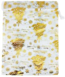 Organza tasak fehér alapon arany fenyőfa nagy 18x23 cm JS115413 (JS115413)