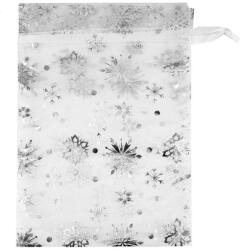  Organza tasak ezüst színű karácsonyi mintával közepes 10x20 cm (JS115444)