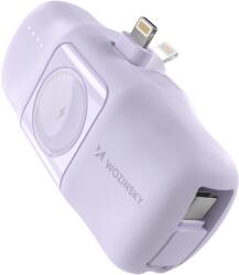 Wozinsky WF16-YLS mini powerbank 5000mAh 15W Lightning csatlakozóval, beépített Type-C kábellel + vezeték nélküli Apple Watch töltés - lila
