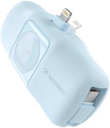 Wozinsky WF16-YLS mini powerbank 5000mAh 15W Lightning csatlakozóval, beépített Type-C kábellel + vezeték nélküli Apple Watch töltés - kék