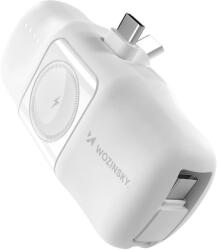 Wozinsky WF16-YCS 5000mAh 15W USB-C mini powerbank beépített USB-C kábellel és Apple Watch töltővel - Fehér