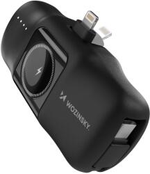 Wozinsky WF16-YLS 5000mAh 15W Lightning Mini Hordozható Akkumulátor Beépített USB-C Kábellel és Apple Watch Töltővel - Fekete