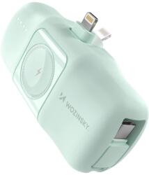 Wozinsky WF16-YLS 5000mAh 15W Lightning Mini Power Bank beépített USB-C kábellel és Apple Watch töltővel - Zöld - smartdiszkont