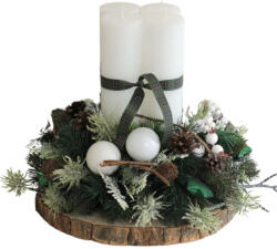  Rusztikus Fa Adventi Koszorú - Fehér Gyertyákkal - 30cm