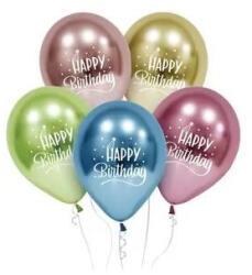 Beauty and Charm: Happy Birthday 5 db-os metál fényű lufi csomag - 30 cm (186360)