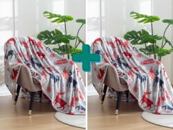  2x Patura de microfleece gri de Craciun MERRY CHRISTMAS DEER 160x200 cm Patura