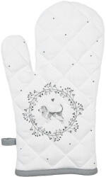 Clayre & Eef Set 2 manusi bucatarie termorezistente bumbac alb gri Catelus 18x30 cm (LGD44)